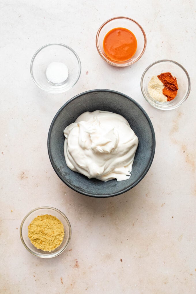 mayo in black bowl with spices