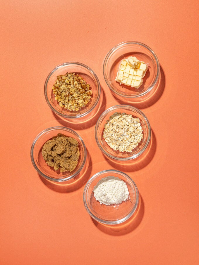 butter, brown sugar, walnuts in bowls