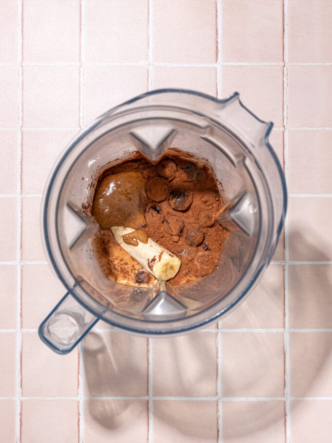 cocoa, cherries and banana in blender