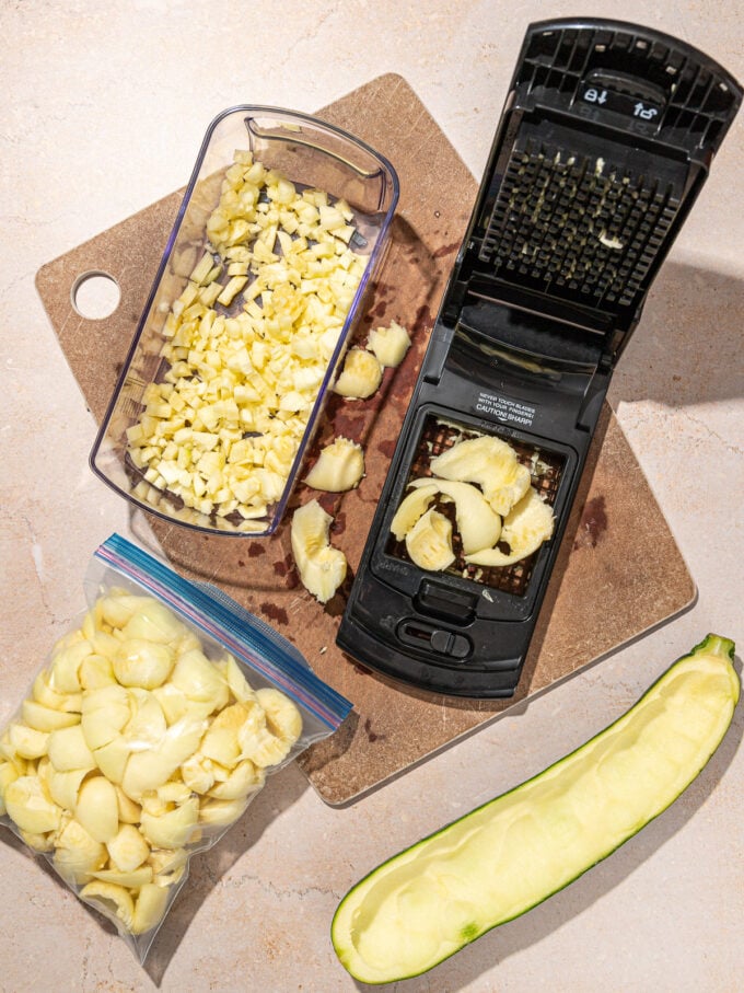 chopper tool on cutting board with zucchini