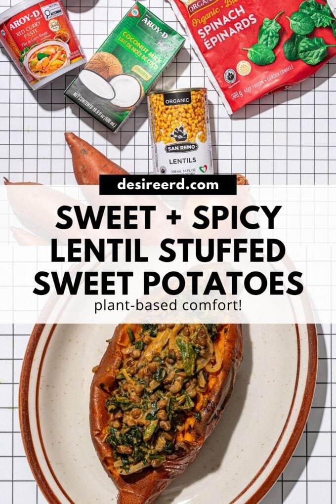 vegan lentil stuffed sweet potatoes pin
