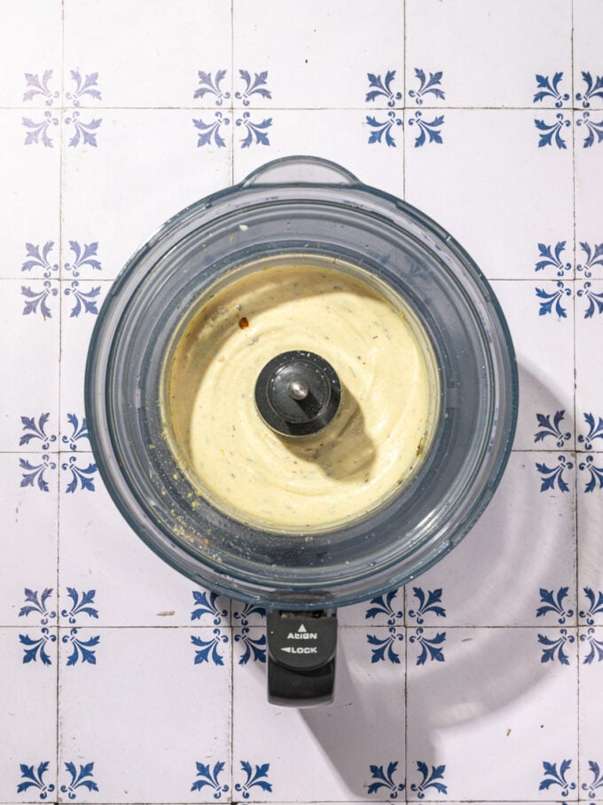 blended tofu dip in food processor