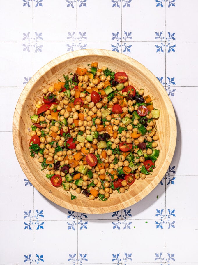 Greek-ish Chickpea Salad with Creamy Balsamic Dressing